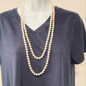 RMN Vintage Faux Pearl Knotted Silver Tone Fashion Necklace Adjustable